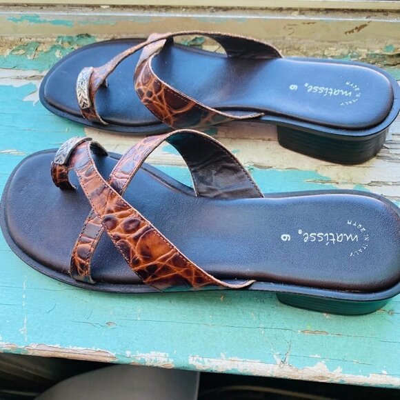 Matisse Leather Upper Animal Print Embellished Slip On Sandal Brown Size 6 - Picture 4 of 7